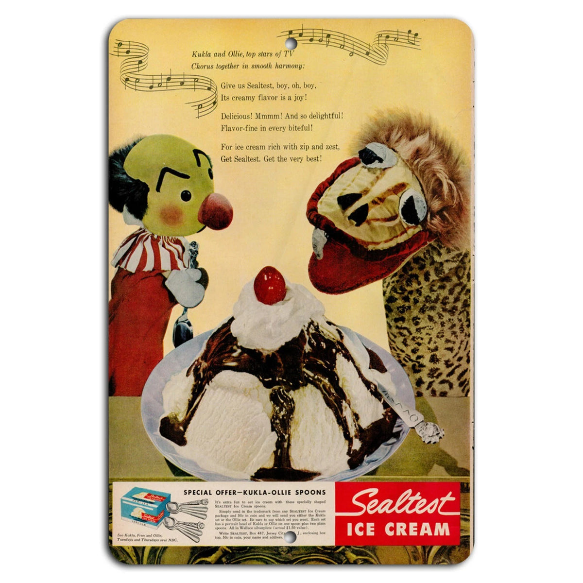 Retro Ice Cream Vintage Sealtest Kukla Ollie Aluminum Sign — product artwork