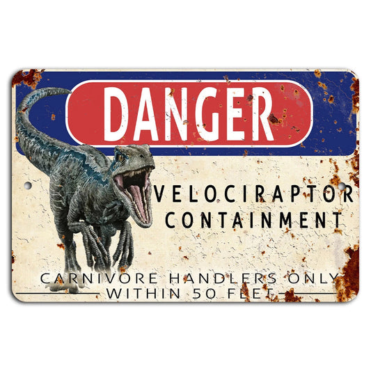 Velociraptor Rustic Garage Aluminum Sign — product artwork