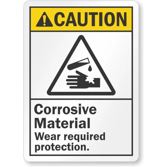 Corrosive Materials Wear Protection Ansi Caution Aluminum Sign — product artwork