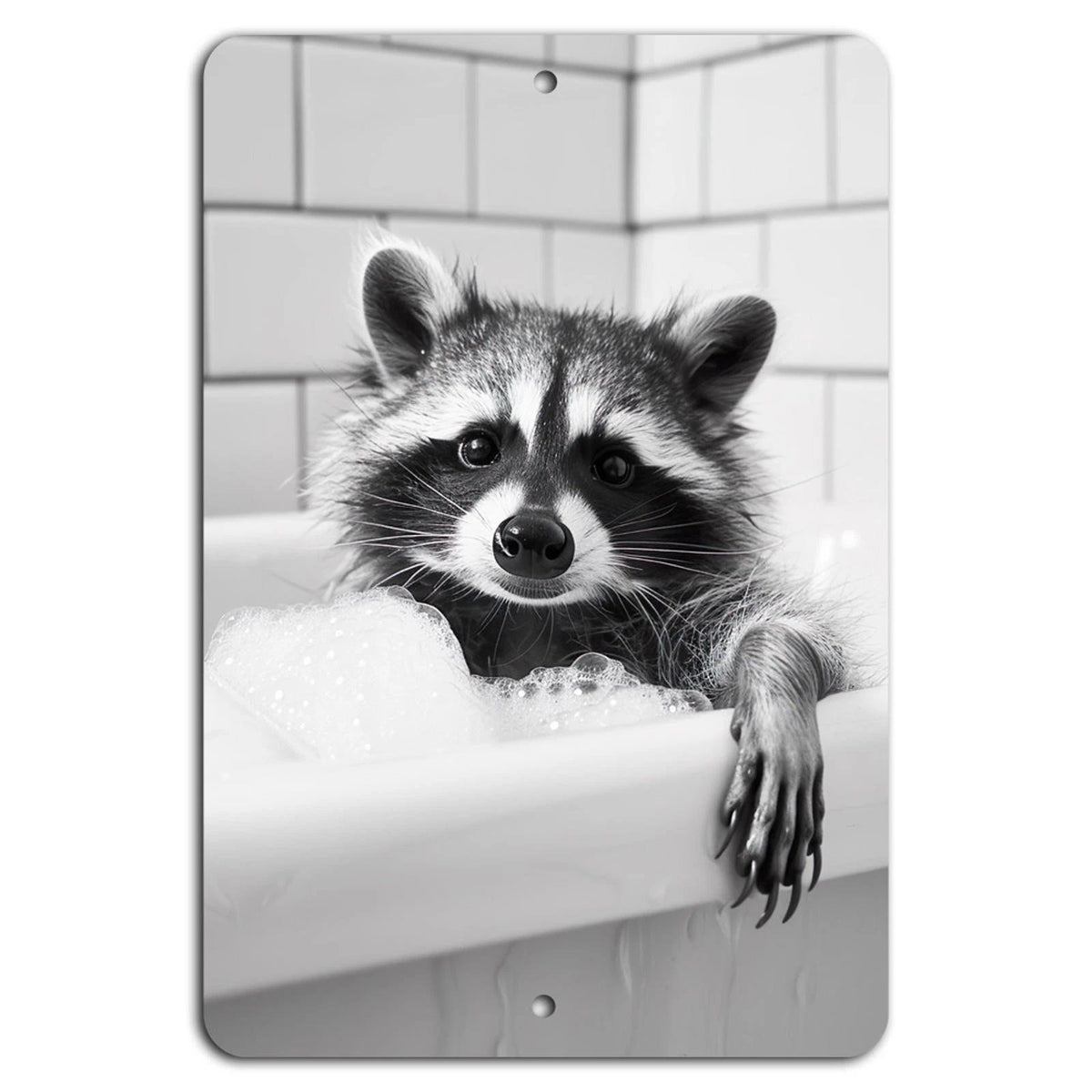 Decorative Scrub a Dub Raccoon Bath Time Aluminum Sign — product artwork