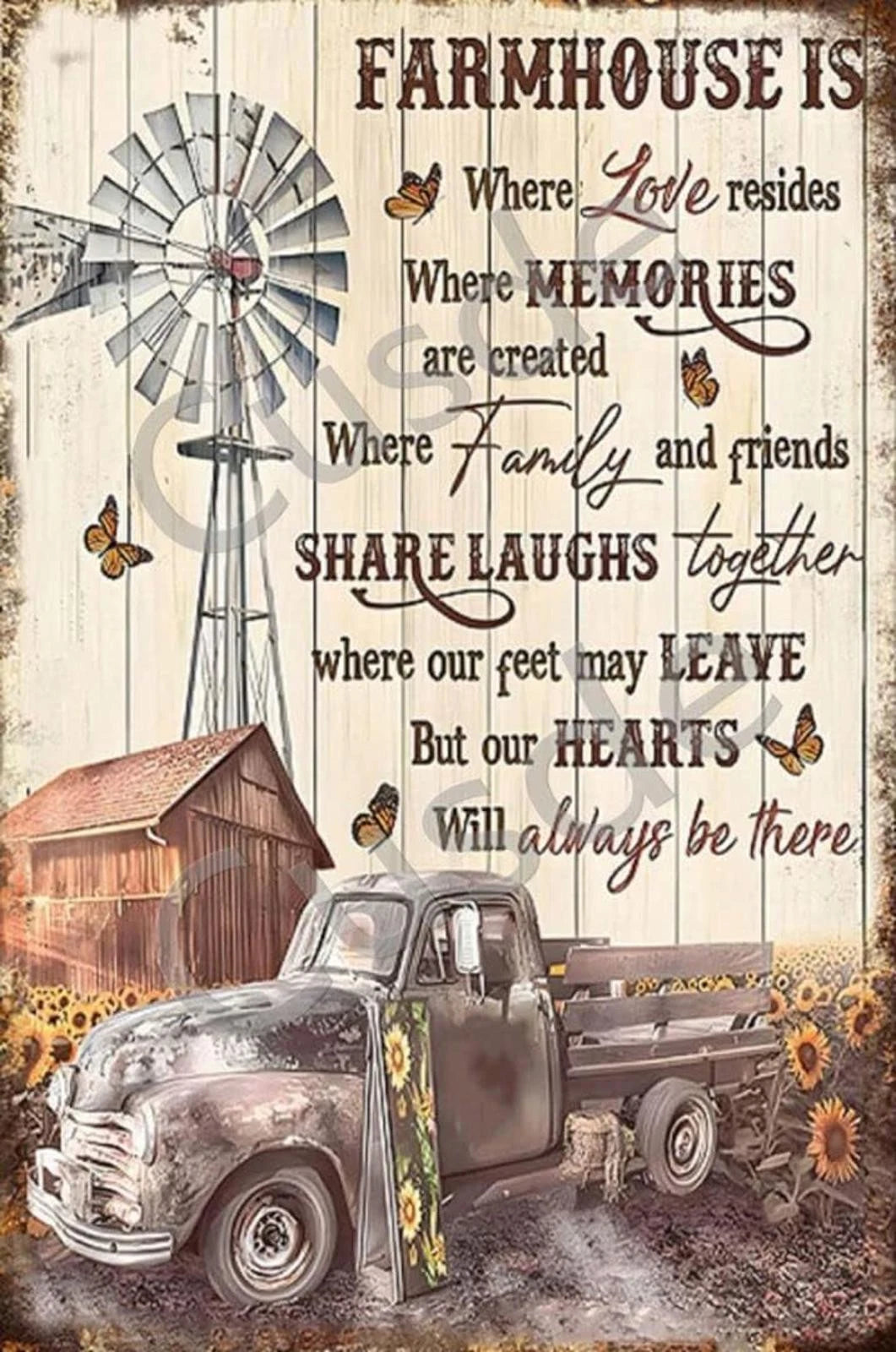 Rustic Vintage Truck Windmill Sunflower Funny Aluminum Sign — product artwork