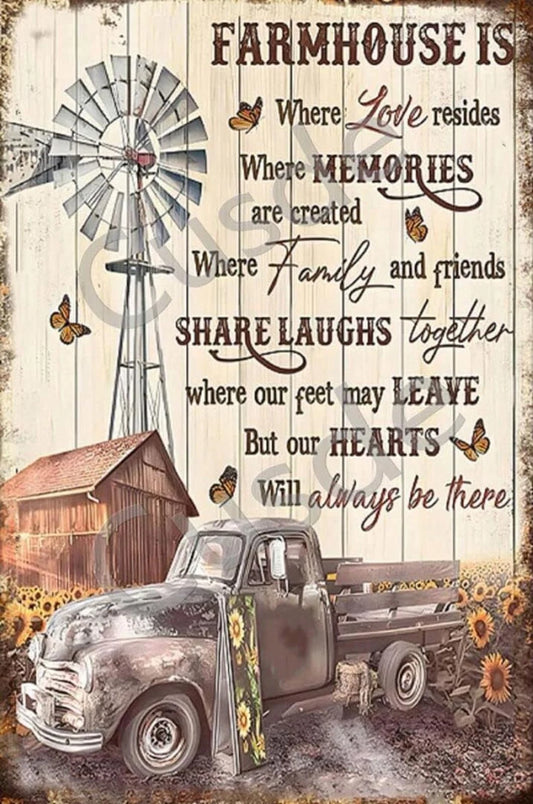 Rustic Vintage Truck Windmill Sunflower Funny Aluminum Sign — product artwork