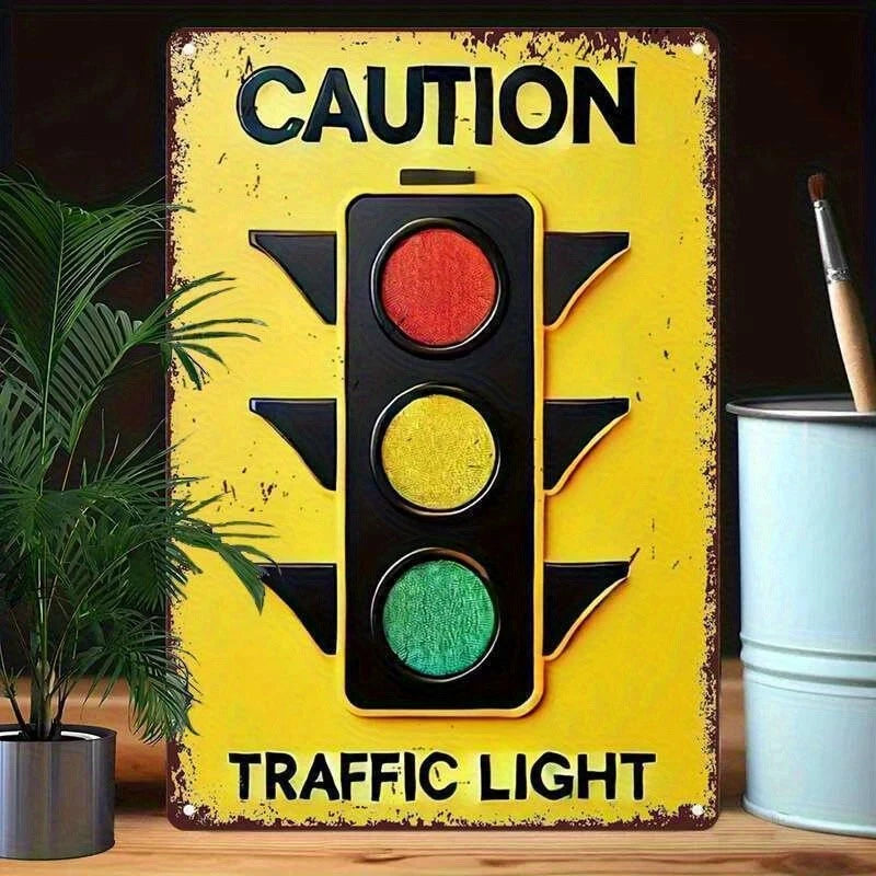 Vintage Traffic Caution Wall Art Aluminum Sign — product artwork