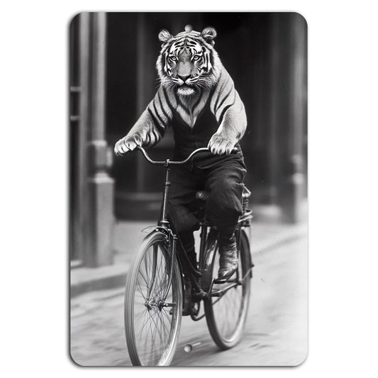 Vintage Cycling Whimsical Tiger Art Aluminum Sign — product artwork