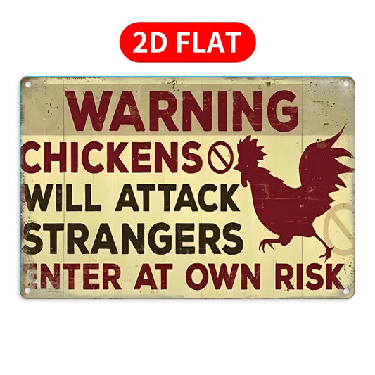 Funny Warning Chickens Wall Decal Aluminum Sign — product artwork