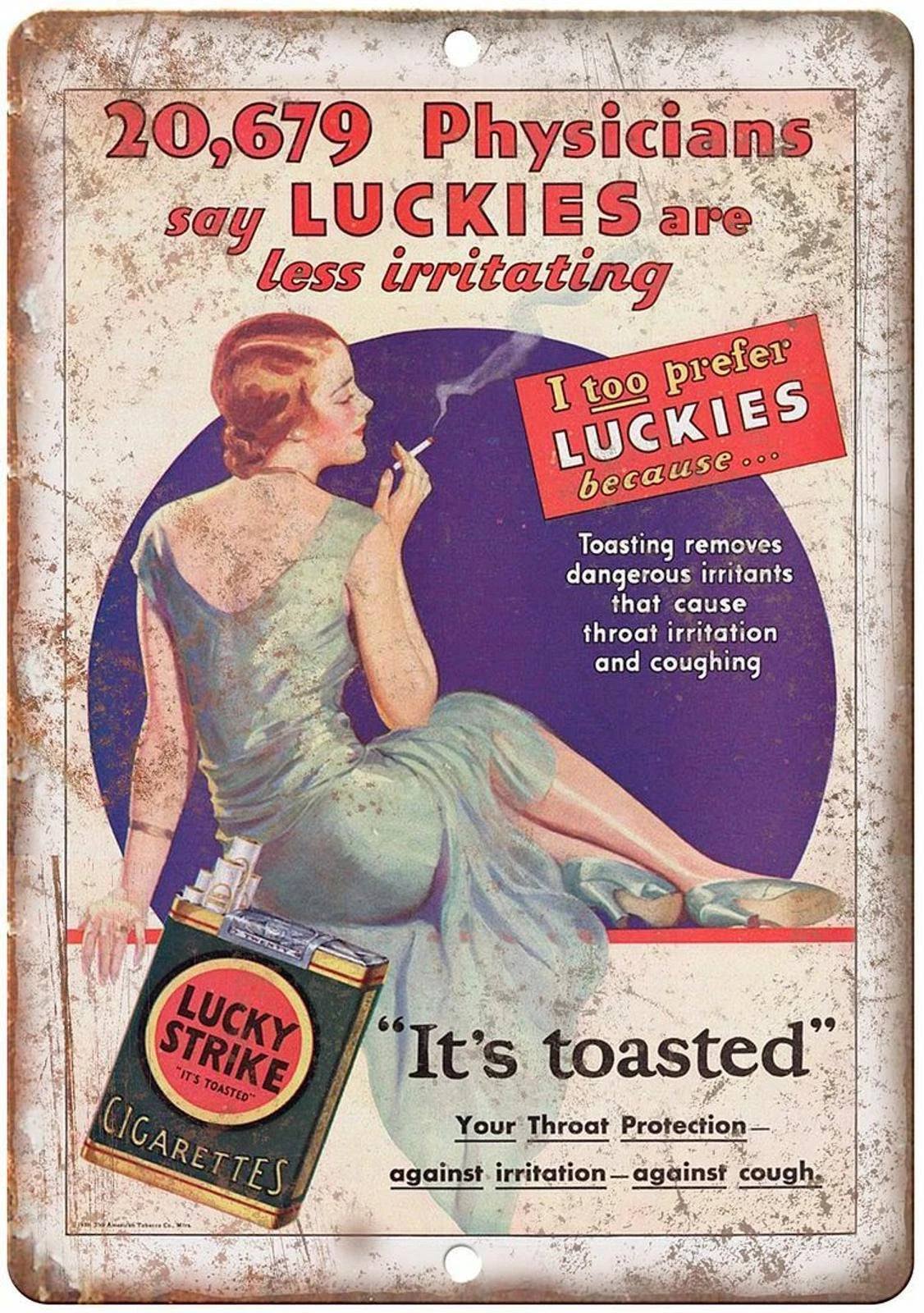 Lucky Strike Vintage Tobacco Ad Reproduction Aluminum Sign — product artwork