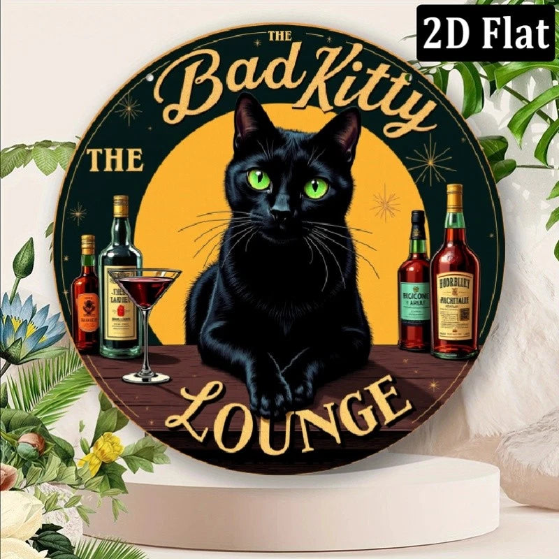 Vintage Lounge Funny Sleeping Kitten Retro Round Aluminum Sign — product artwork