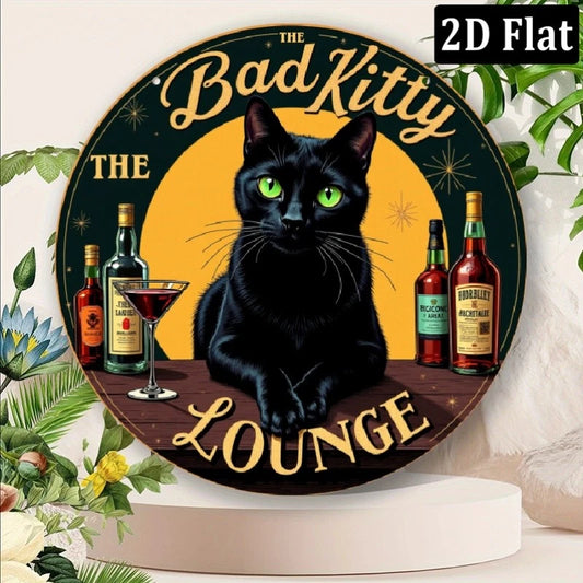 Vintage Lounge Funny Sleeping Kitten Retro Round Aluminum Sign — product artwork