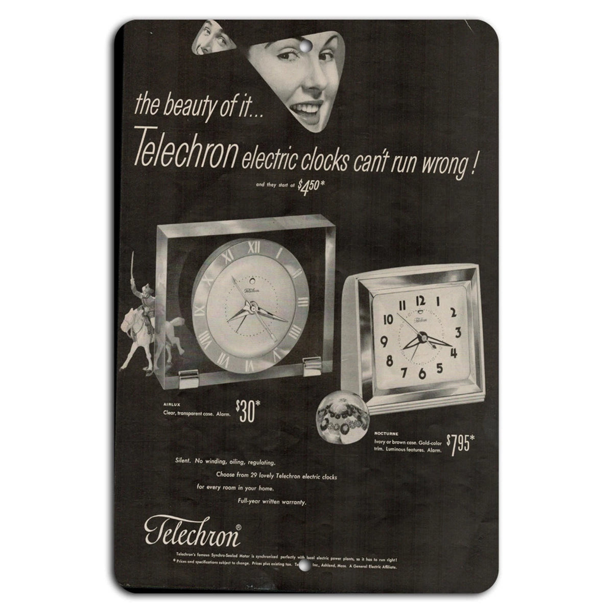 Vintage Telechron Aluminum Sign — product artwork