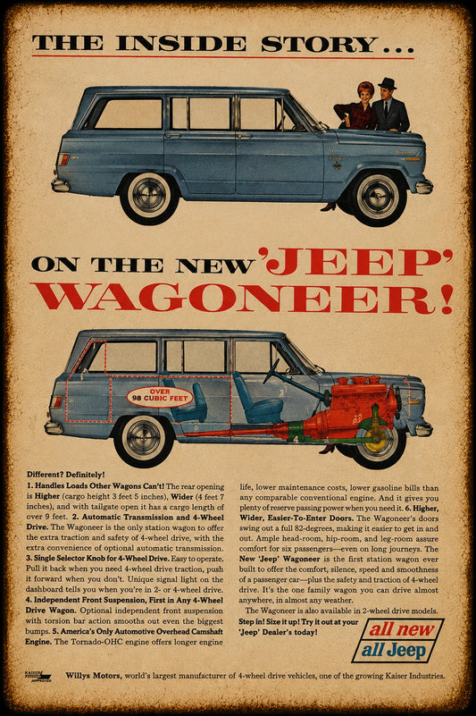 Vintage Jeep Wagoneer Ad from the '60s Aluminum Sign — product artwork