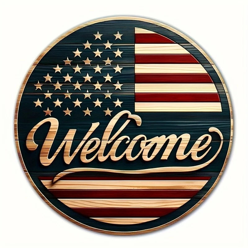 American Flag Funny Round Aluminum Sign — product artwork
