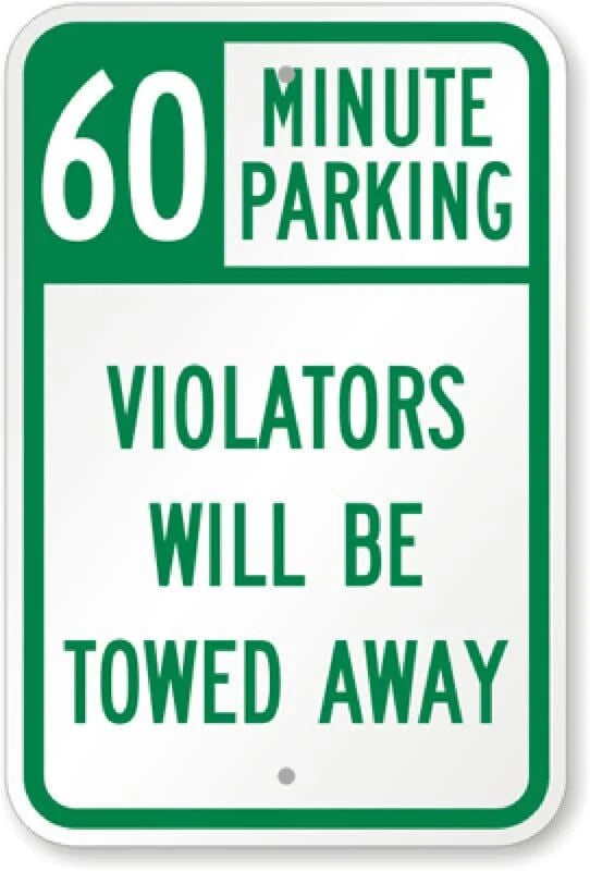 Parking Towed 60 Minute Aluminum Sign — product artwork