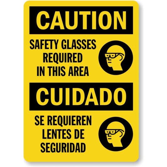 Bilingual Safety Glasses Required Aluminum Sign — product artwork