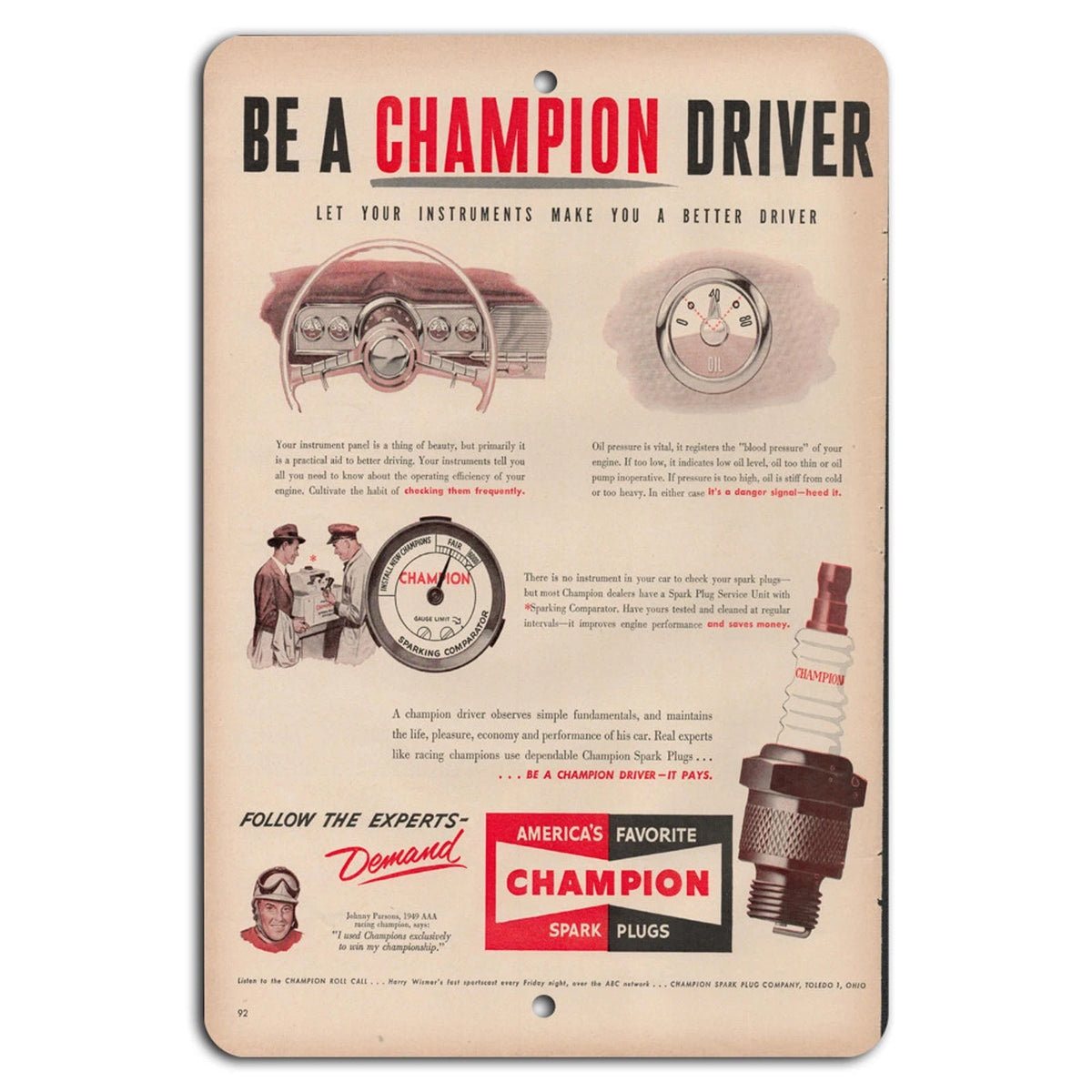 Vintage Spark Plugs Garage Retro Style Aluminum Sign — product artwork