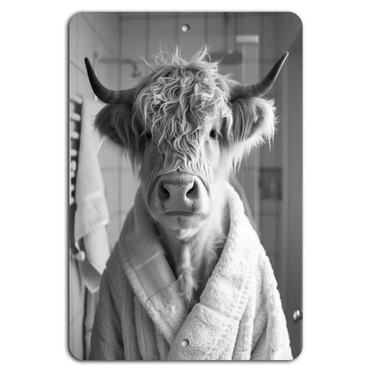Highland Cow Bathroom Rustic Aluminum Sign — product artwork