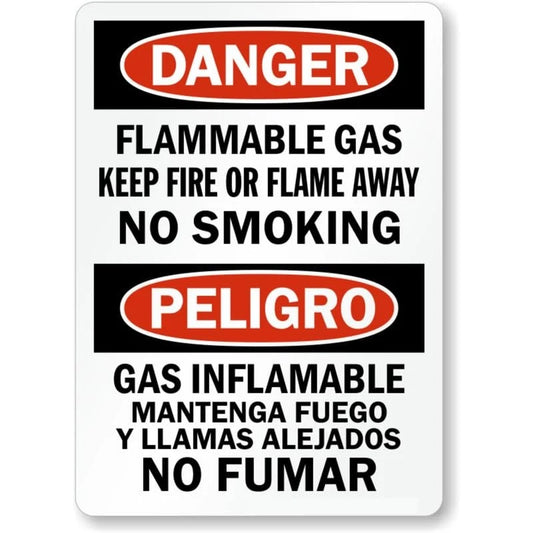Danger Flammable Gas No Smoking or Open Flame Bilingual Sign — product artwork