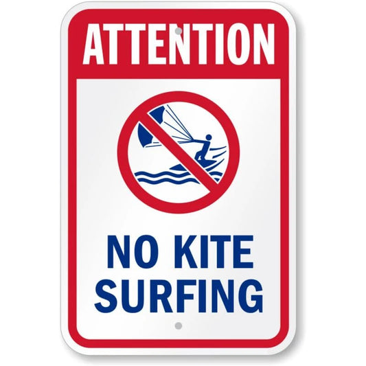 Attention No Kite Surfing Water Safety Aluminum Sign — product artwork