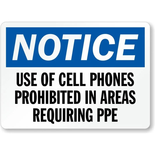 OSHA Prohibited Cell Phones Safety Aluminum Sign — product artwork