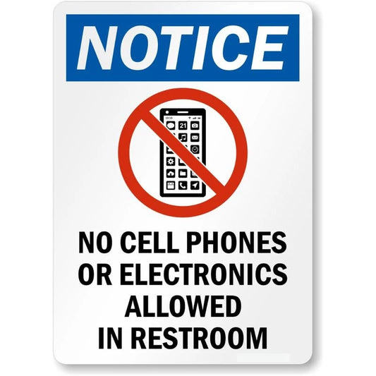Notice No Cell Phones or Electronics in Restroom Aluminum Sign — product artwork