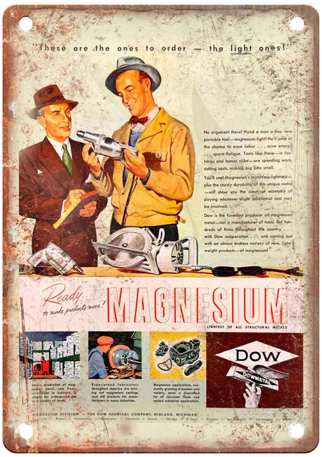 Vintage Retro 1946 DOW Lighter Aluminum Sign — product artwork