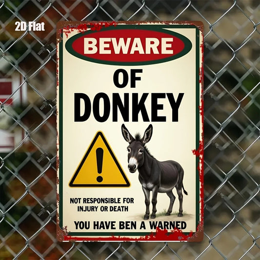 Donkey Warning Vintage Funny Farmhouse Aluminum Sign — product artwork
