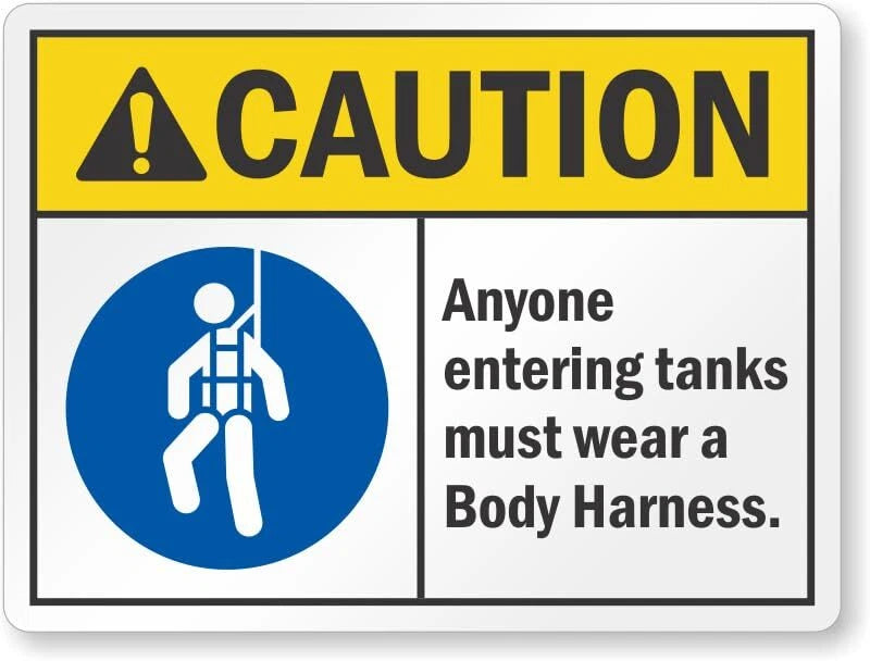 Body Harness Tank Entry Safety Aluminum Sign — product artwork