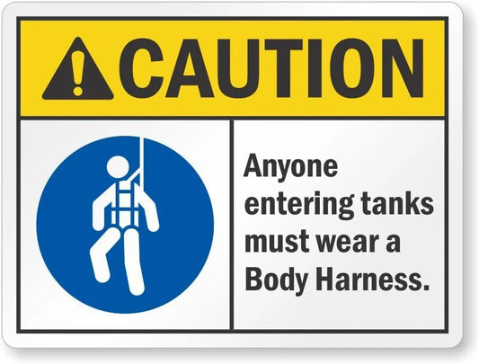 Body Harness Tank Entry Safety Aluminum Sign — product artwork