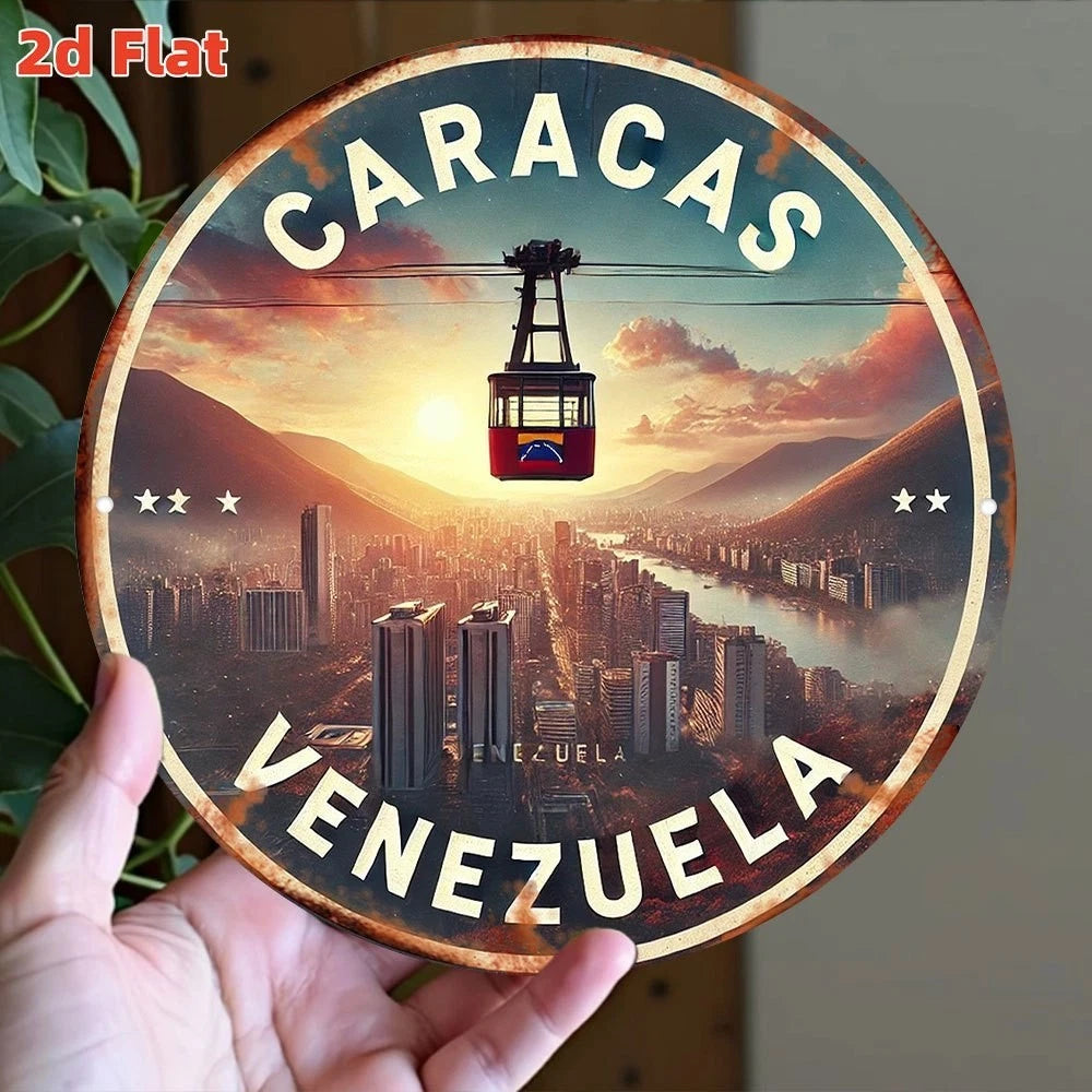 Caracas Venezuela Cable Car Round Aluminum Sign — product artwork