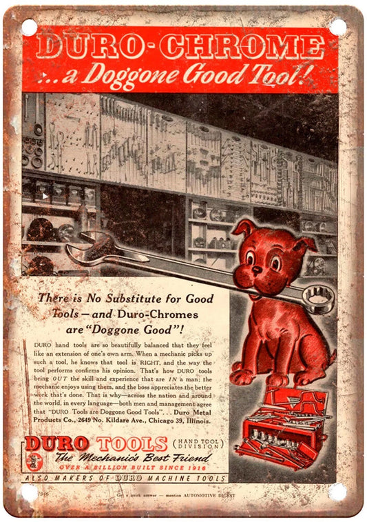 Vintage 1940s Duro Tools Auto Shop Aluminum Sign — product artwork