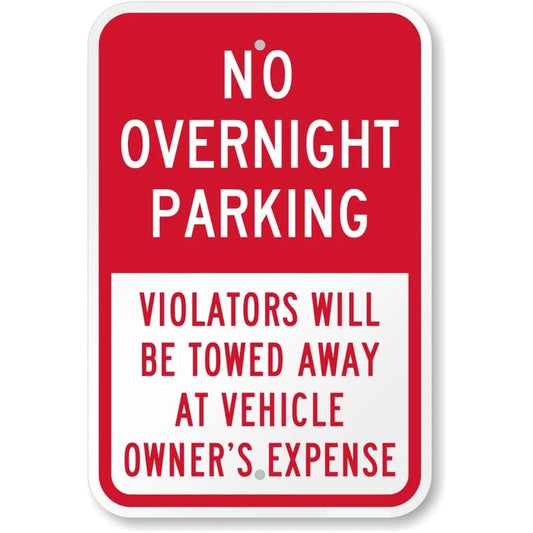 No Overnight Parking Towed Aluminum Sign — product artwork