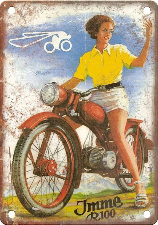 Imme R100 Woman Motorcycle Poster Aluminum Sign — product artwork