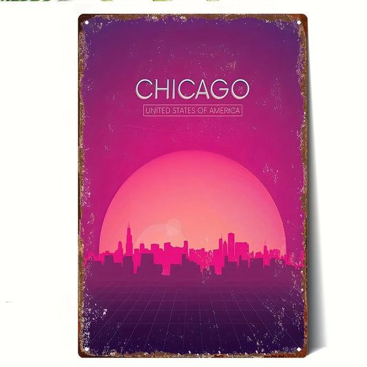 Chicago Tin Vintage 2D City Skyline Aluminum Sign — product artwork