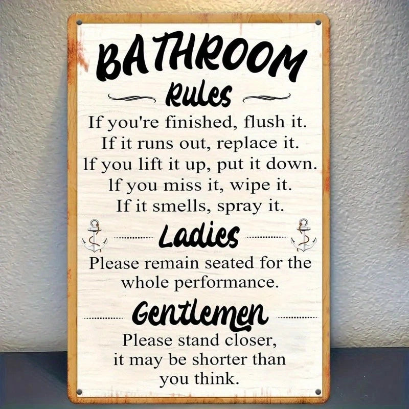Bathroom Rules Vintage Funny Rustic Iron Aluminum Sign — product artwork