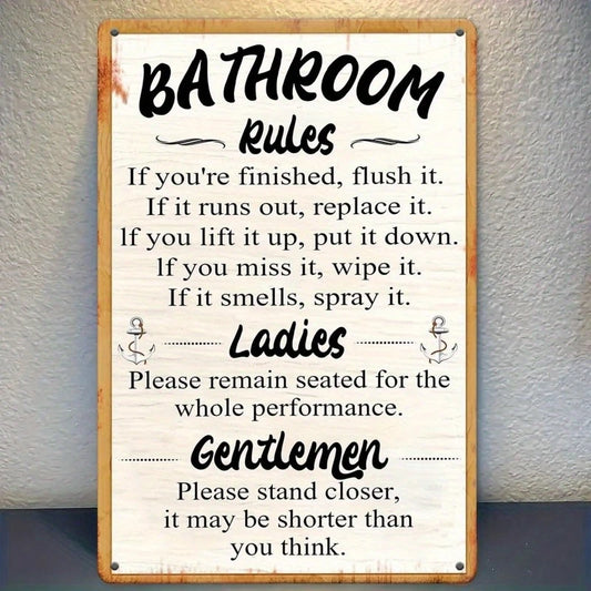 Bathroom Rules Vintage Funny Rustic Iron Aluminum Sign — product artwork
