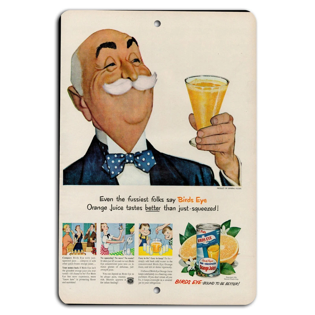Vintage Orange Juice Retro Bird's Eye Aluminum Sign — product artwork