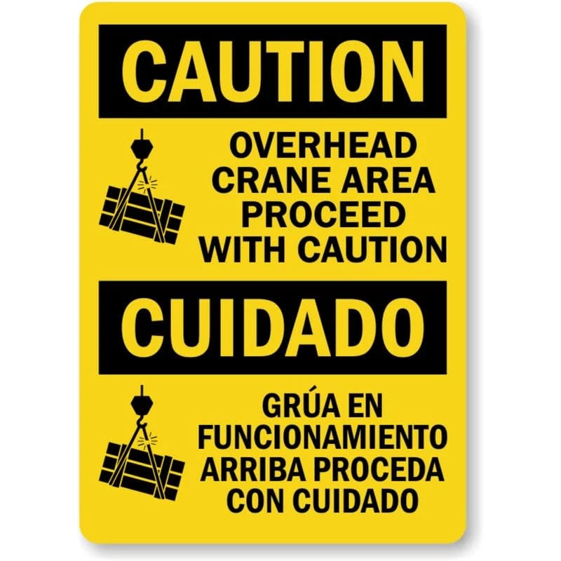 Bilingual Overhead Crane Area Aluminum Sign — product artwork