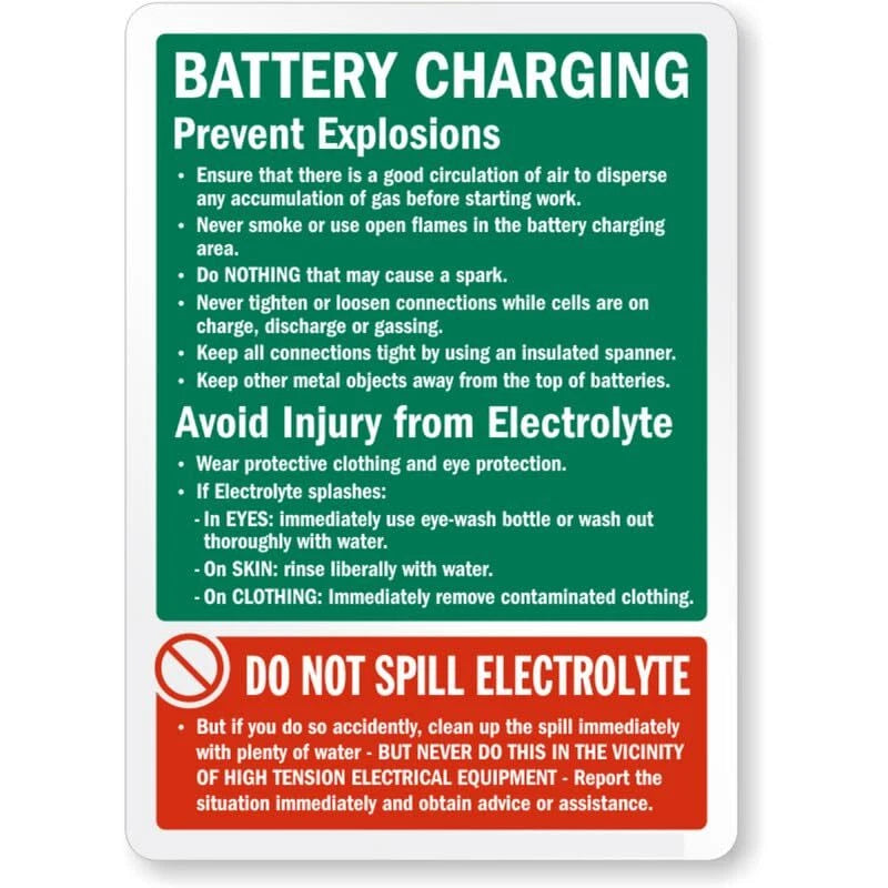 Battery Charging Dos and Donts Forklift Safety Aluminum Sign — product artwork