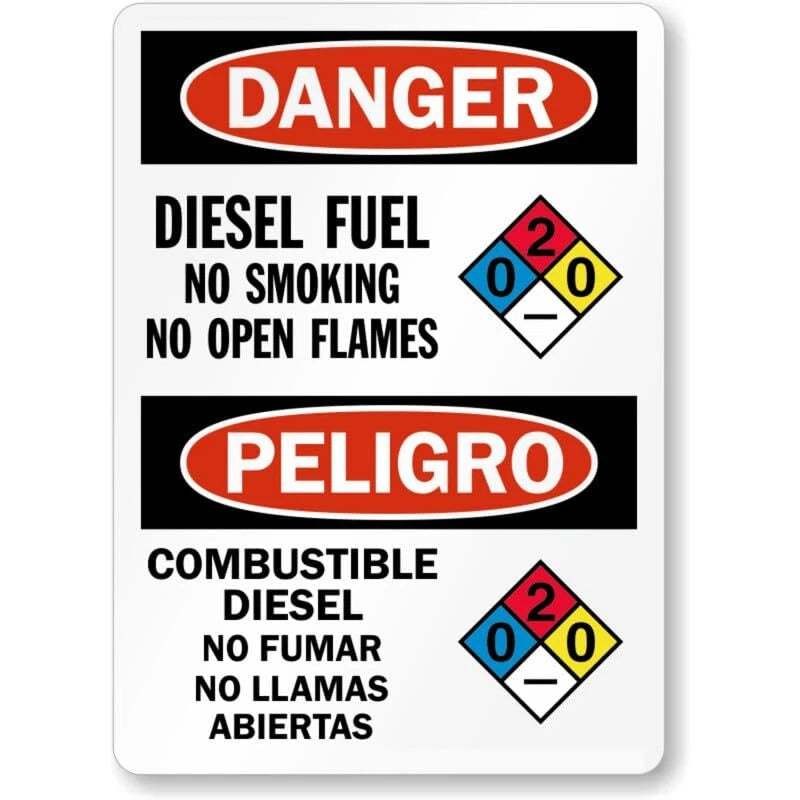 Bilingual Diesel No Smoking Aluminum Sign — product artwork