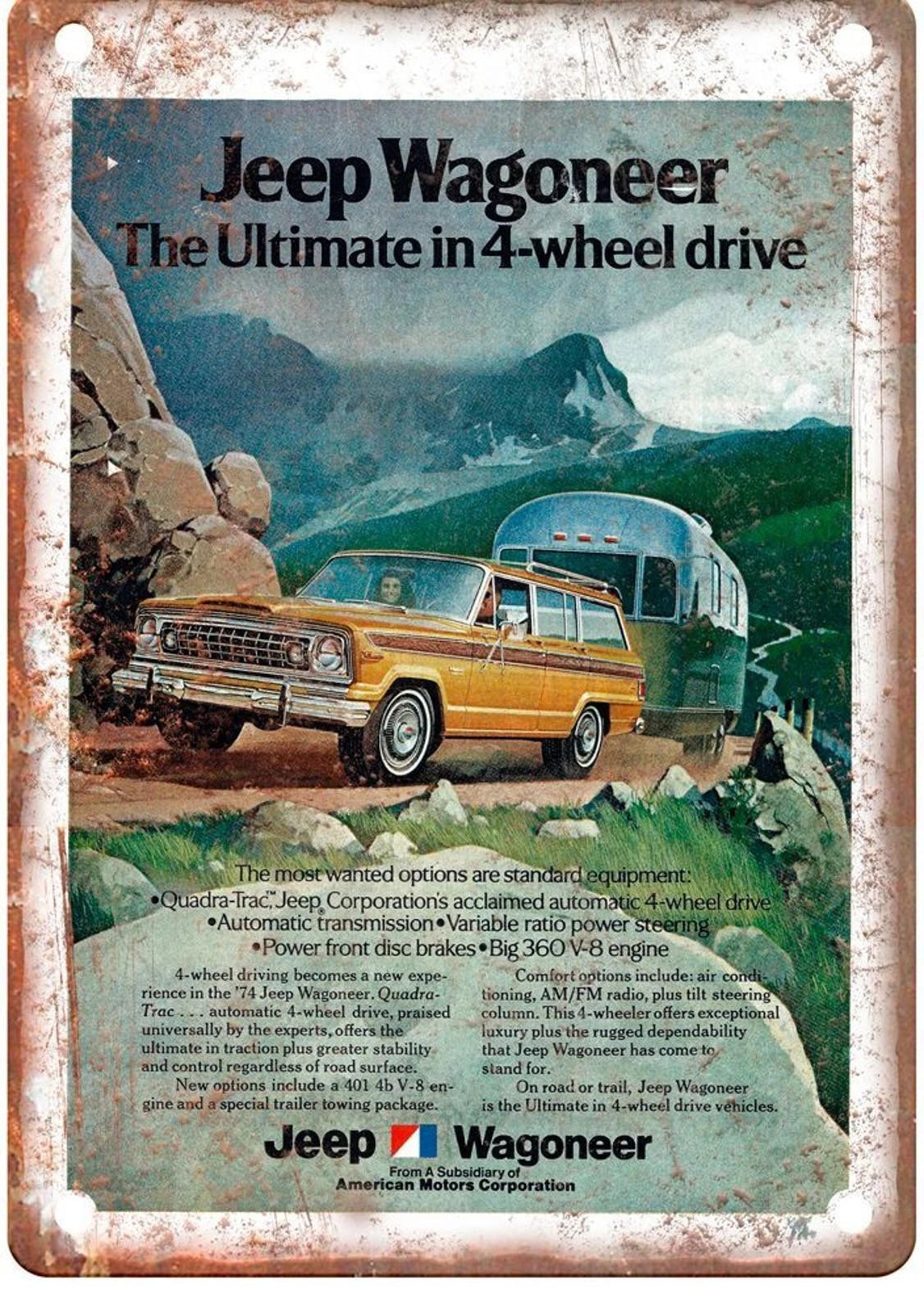Jeep Wagoneer Vintage 1974 Model Retro Wall Aluminum Sign — product artwork