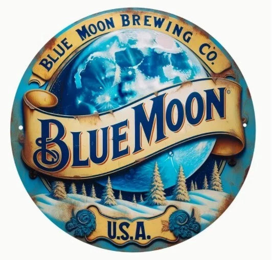 Blue Moon Beer Funny Round Aluminum Sign — product artwork