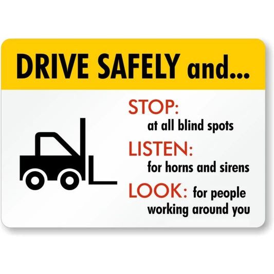 Drive Safely Forklift Safety Aluminum Sign — product artwork