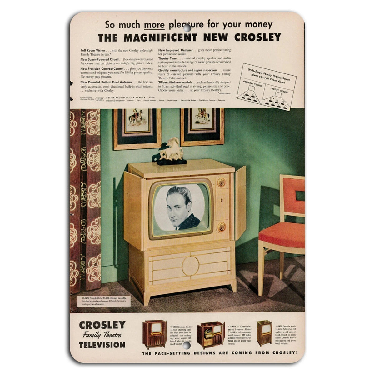 Vintage Crosley Retro Family Theater Aluminum Sign — product artwork