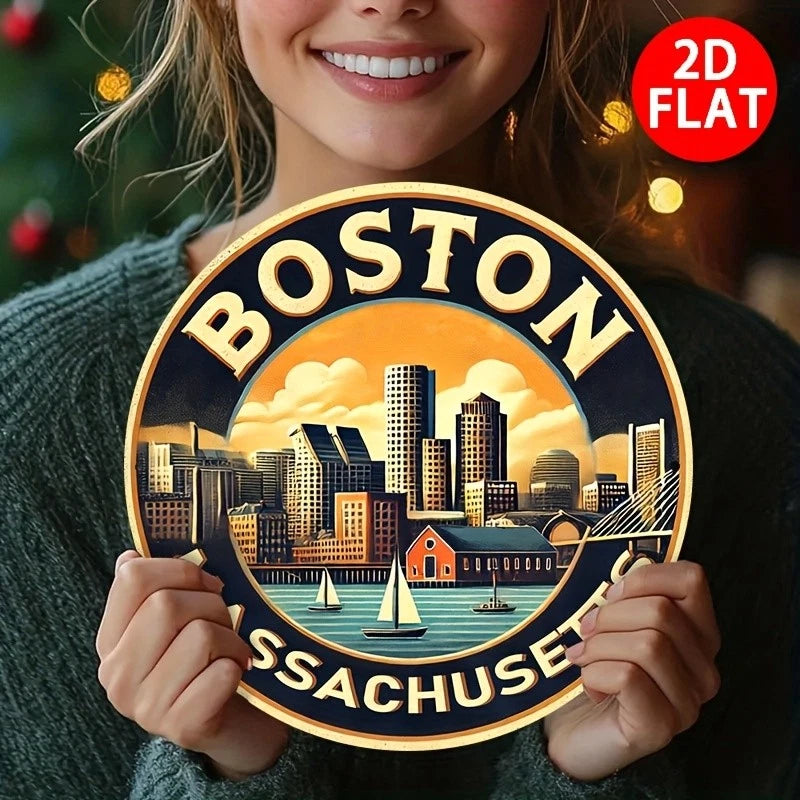 2D Plane Boston Decorative Funny Printed Round Aluminum Sign — product artwork