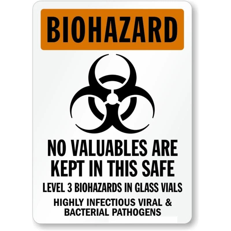 No Valuables Kept Biohazard Aluminum Sign — product artwork