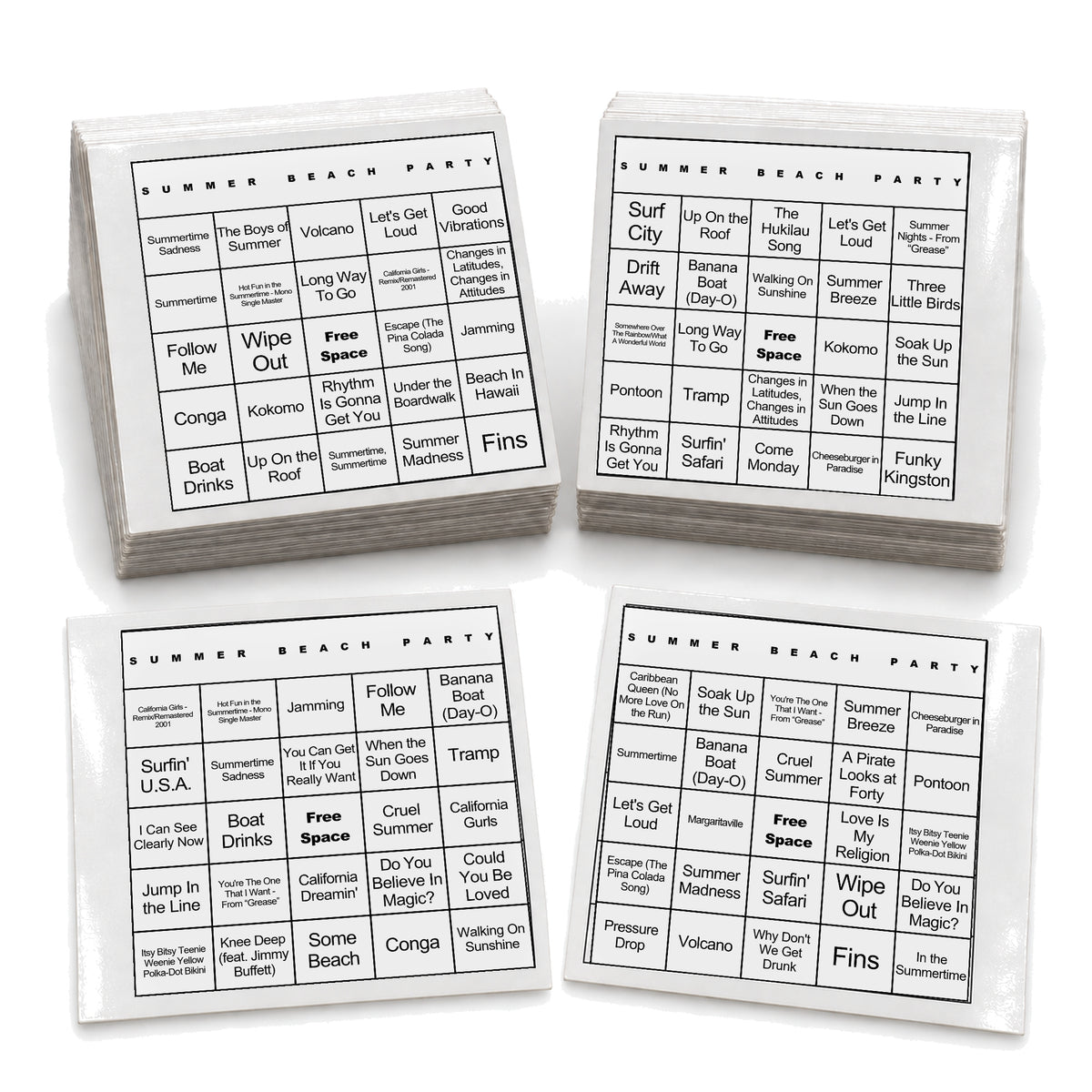 Summer Beach Party music bingo laminated deck example
